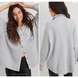Aerie Lumberjane Waffle Shirt Button Down Gray Size Large